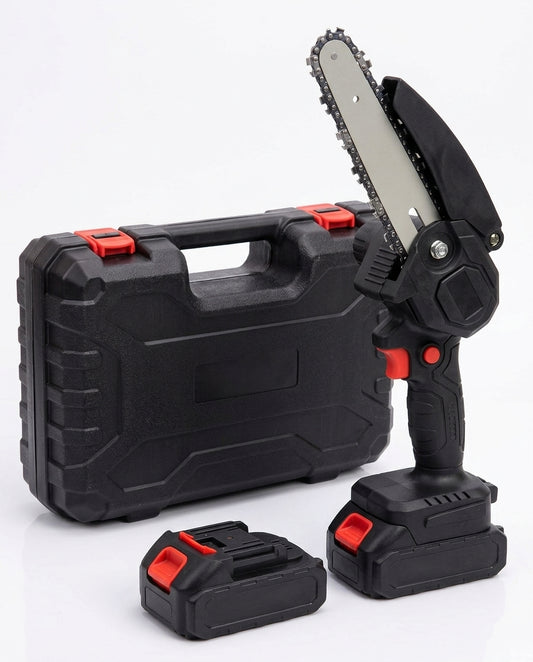 Mini sierra inalámbrica con estuche y dos baterías (imagen generada con IA).